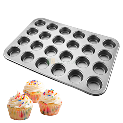 24 Cups Round Black Rectangle Non-Stick Mini Muffin Tart Cupcake Tray Pan Cake Tool Metallic Cup Baking Mould for Brownies Cakes, Circle Cookies, Round Cake Baking Mold Tray, Small Chocolate Bread Pan
