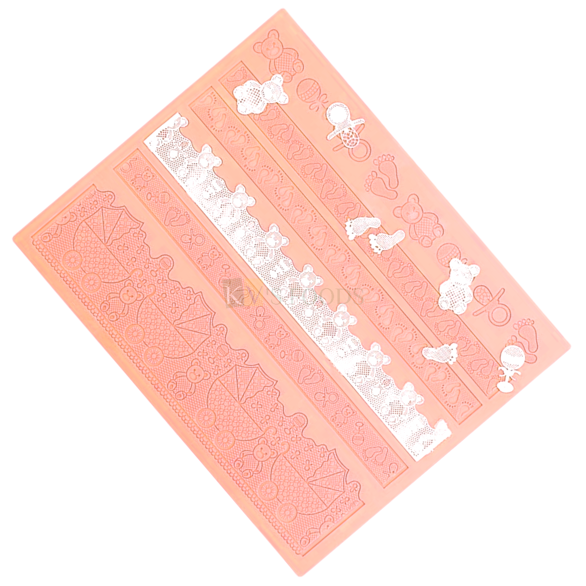 1 PC Peach Colour Silicone Lace Mat for Cake Border Theme Cake Mat Fondant Cake Decorating Mold Tools Sugar Lace Baking Mat DIY Embossing Pad for Baby Showers Cakes, Chocolate Lace DIY Cake Decoration