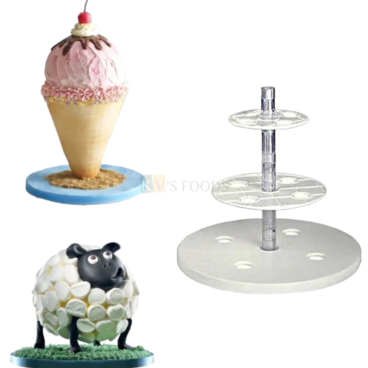 1 PC 3 Tiers Spheres Cake Frame Kit Stand Cake Pouring Kit Reusable Anti Gravity Ice Cream Cone Support Structure DIY Multilayered Cake for Anniversary, Baby Shower Graduation Birthday Wedding Party