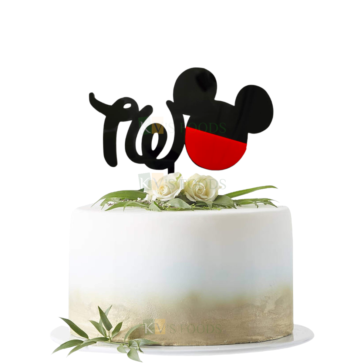 1PC Black Acrylic Two With Mickey Mouse Cake Topper Second Happy Birthday Theme, 2nd Birthday Celebration Cake Topper, Two Number Theme Cake Topper Children's Cartoon Cake Topper DIY Cake Decorations