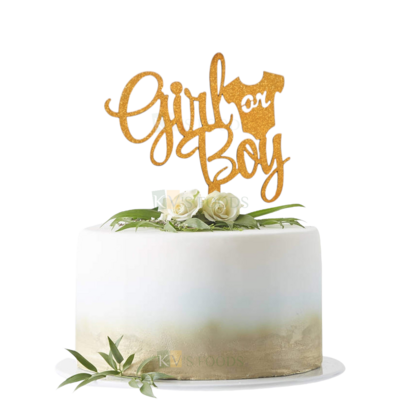 1PC Golden Shiny Glitter MDF Girl or Boy Tshirt Cake Topper, Baby Shower Ceremony, Unique Elegant Font Design Cake Topper Small Home Celebrations Glitter Insert DIY Cake Decorations