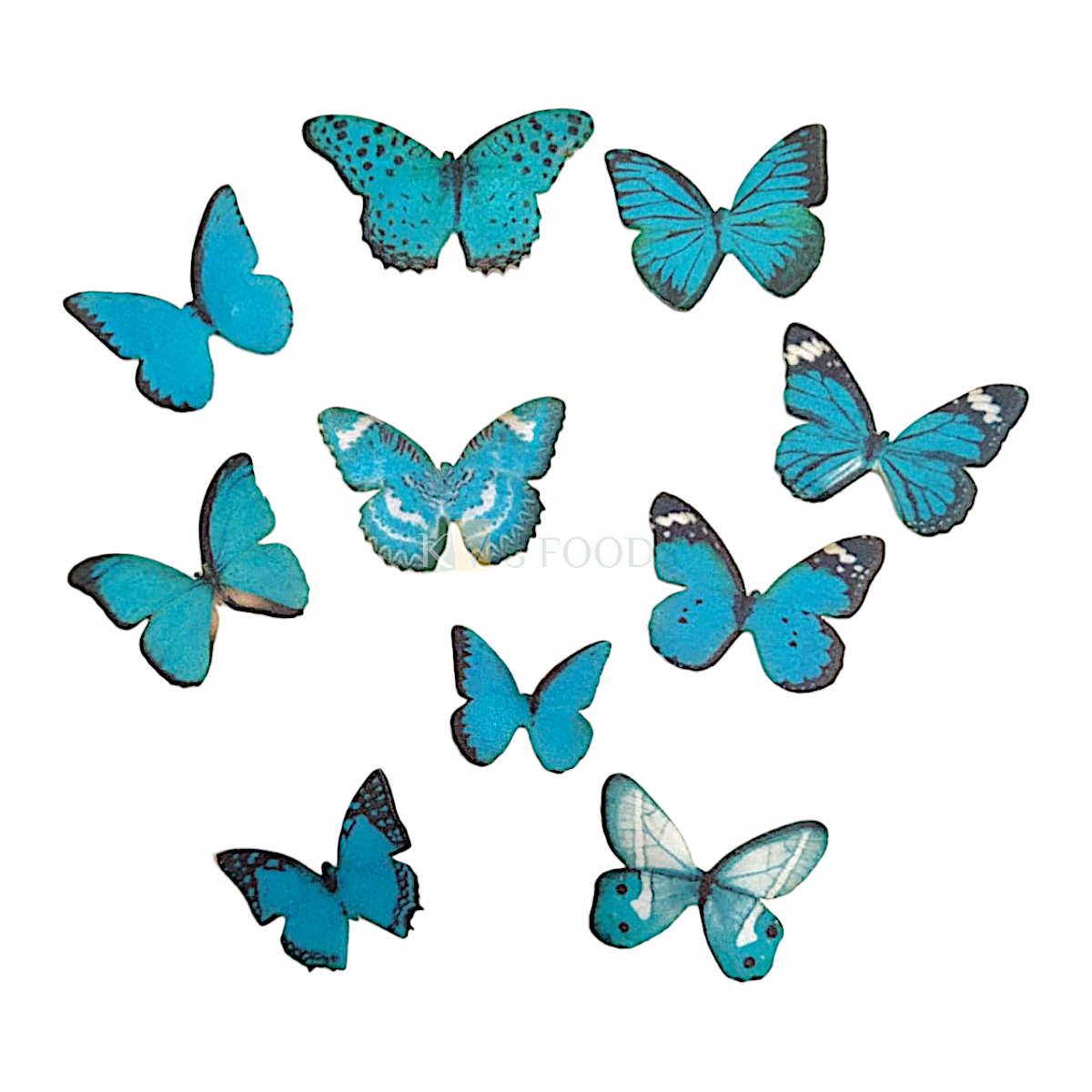30 PCs Teal Blue Mix Design Butterflies Pre-Cut Pre-Printed Edible Wafer Paper Cutouts Cake Decorations, Cupcake Topper Decor Stick-on Cake Decor Wedding Cake Topper Set Paper Butterfly