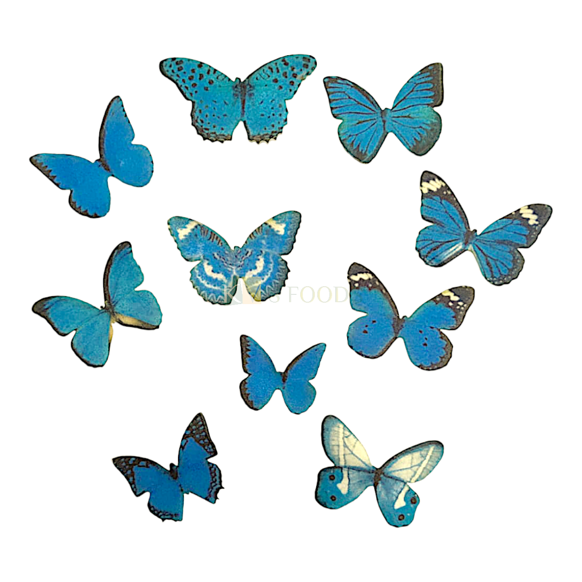 30 PCs Crystal Blue Mix Design Butterflies Pre-Cut Pre-Printed Edible Wafer Paper Cutouts Cake Decorations, Cupcake Topper Decor Stick-on Cake Decor Wedding Cake Topper Set Paper Butterfly