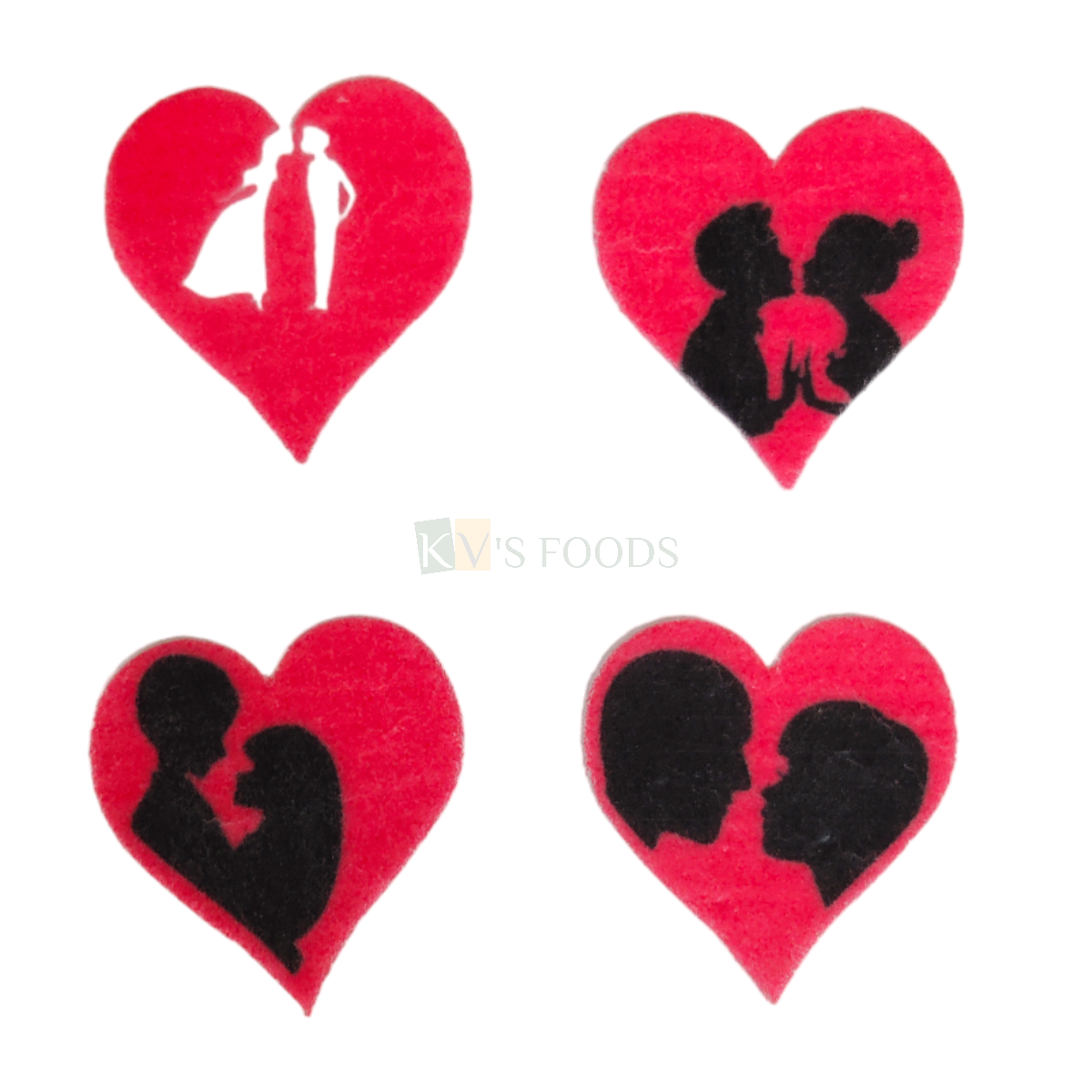 35 PCs Red Colour Hearts Shape With Couple Faces Mix Design Pre-Cut Pre-Printed Edible Wafer Paper Cutouts Bride Groom Kissing Decor Stick-on Cake Decor Wedding Anniversary Cake Topper Set