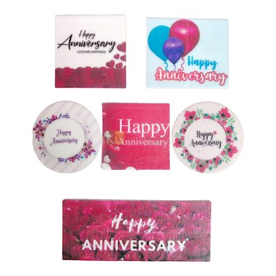 10 PCs Happy Anniversary Mix Design Pre-Cut Pre-Printed Edible Wafer Paper Cutouts Stick-on Cake Decor Wedding Anniversary Cake Topper Set Roses Balloons Design Banners DIY Cake Decorations