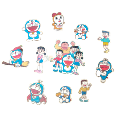 13 PCs Colourful Mix Design Doraemon Cartoon Theme Pre-Cut Pre-Printed Edible Wafer Paper Cutout Cake Decorations Kids Girl Boys Happy Birthday Cake Topper Stick-on Cake Decor DIY Cake Decoration