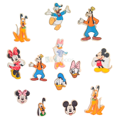17 PCs Colourful Mix Design Mickey Mouse Donald Duck Cartoon Theme Faces Pre-Cut Pre-Printed Edible Wafer Paper Cutout Cake Decorations Kids Girl Boys Happy Birthday Cake Topper Stick-on Cake Decor