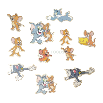 15 PCs Colourful Mix Design Tom and Jerry Cartoon Theme Pre-Cut Pre-Printed Edible Wafer Paper Cutout Cake Decorations Kids Girl Boys Happy Birthday Cake Topper Stick-on Cake Decor DIY Cake Decoration