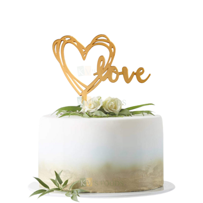 1PC Golden Acrylic Shiny Glass Finish Heart Shape Love Cake Topper, Happy Anniversary Cake Theme Love Valentine's Day Cake Insert, Small Home Celebrations DIY Wedding Engagement Cake Decorations