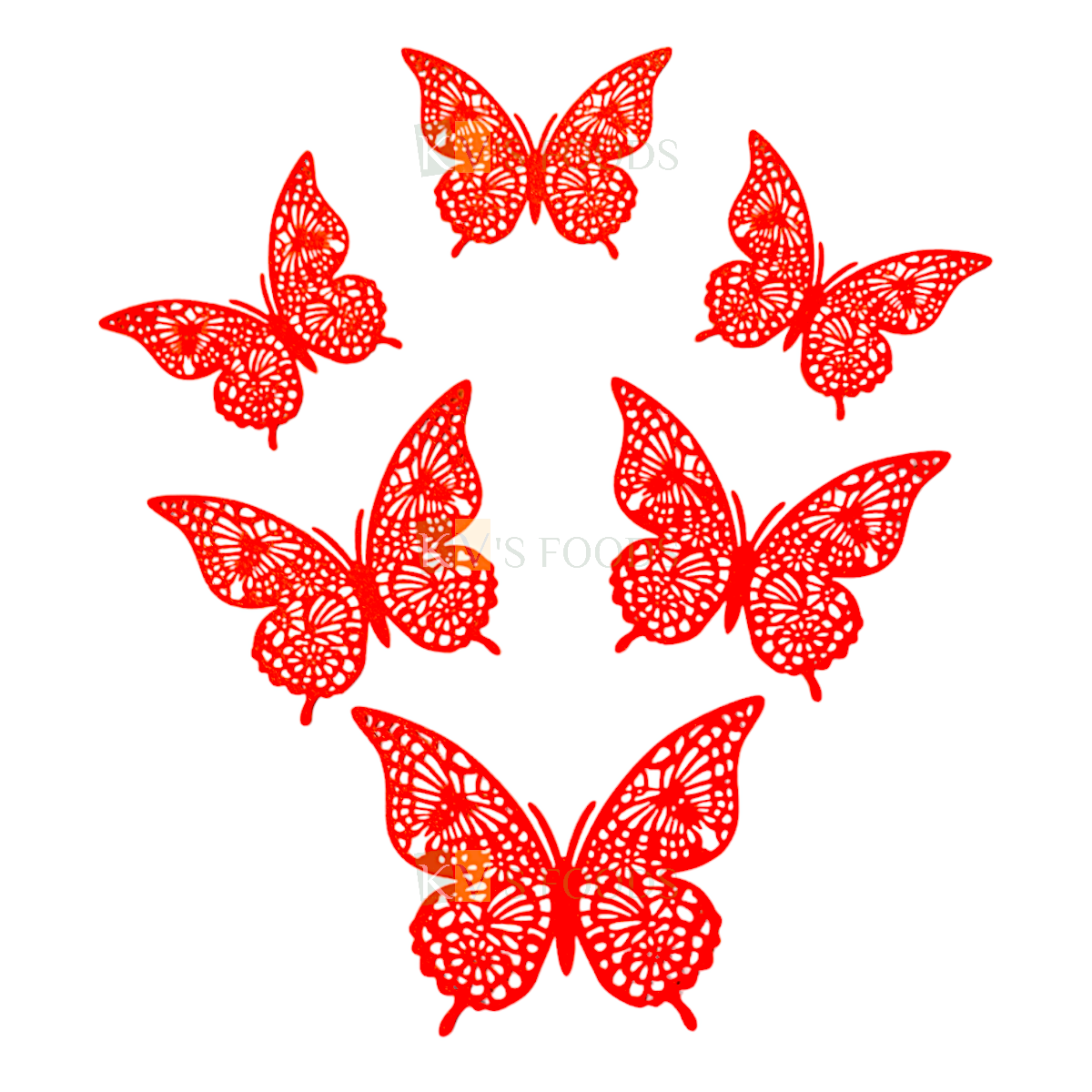 12 PCS Shiny Fancy 3D Red Peach Different Size Designed Butterfly Cake Topper Vein Glitter Hard Paper Foldable Butterfly Cake Toppers, Girls Happy Birthday Theme Anniversary Side Cake Decorations