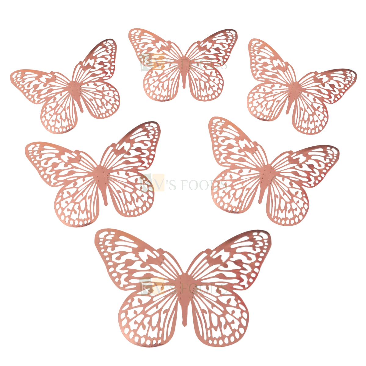 12 PCS Shiny Fancy 3D Rose Gold Colour Different Size Designed Butterfly Cake Topper Vein Hard Paper Foldable Butterfly Cake Toppers, Girls Happy Birthday Theme Anniversary Side Cake Decorations