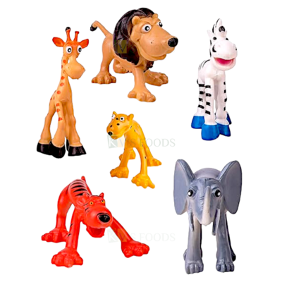 6PC  Animal Zoo Giraffe Zebra Lion Elephant, Tiger, Cheetah Toy Set Cake Topper Kids Girls Boys Happy Birthday Cute Miniatures Cartoon Animal Theme Cake Topper Jungle Theme, Wonder Creatures Theme