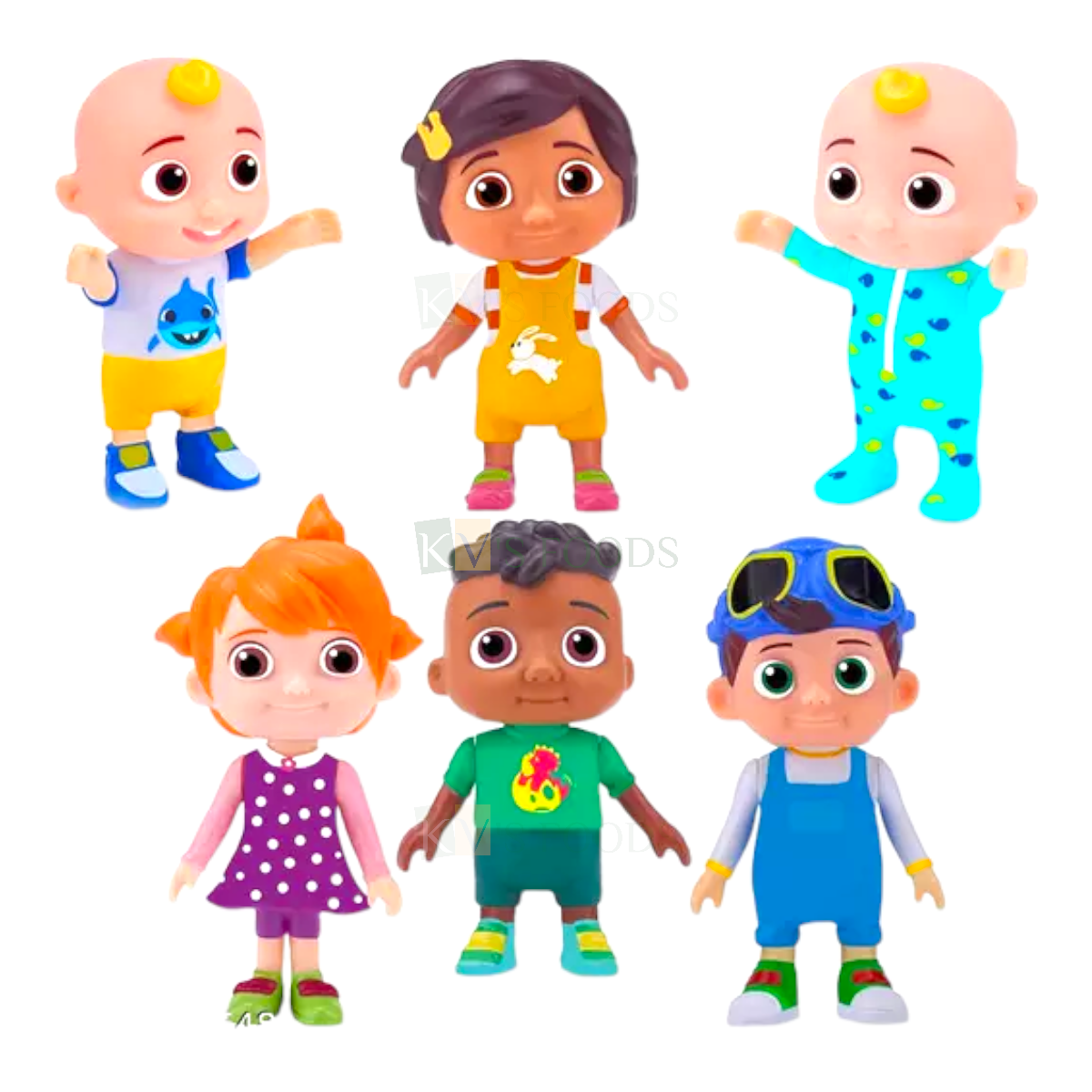 6 PC Multicoloured Cocomelon Cartoon Toy Set Cake Topper Cocomelon Friends &amp; Family Theme Toys, Character Cake Topper Features Two Baby JJ Figures (Tee and Onesie), Tomtom, YoYo, Cody, Nina Toys