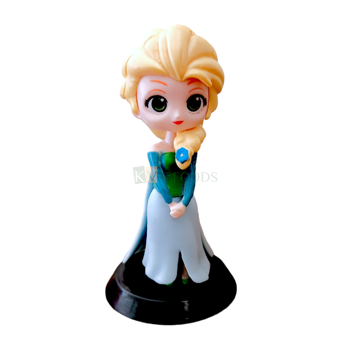 1PC Disney Frozen Queen Elsa Princess Anna With Over Coat Kawaii Q Style Doll Cake Topper, Girls Happy Birthday Theme Big Eyes Doll with Black Base Cutest Princess Figurine DIY Cake Decoration