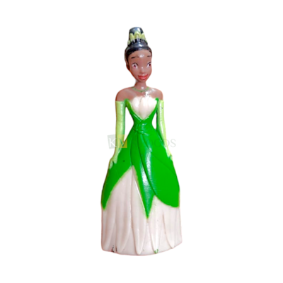 1PC Miniature Disney Tiana Figure Princess Toy Figure Cake Topper Kawaii Q Style Doll Cake Topper, Girls Happy Birthday Theme Small Figurine Cake Topper, Long Gown Dress Party Wear DIY Cake Decoration