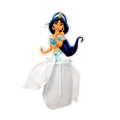 1 PC White Disney Alladin Princess Jasmine Net Skirt Girl Lady Women Paper Cake Topper for Bride Wedding, Mother's Day, Women's Day Theme, Pull Me Up Doll Cakes Daughters Birthday DIY Cake Decorations