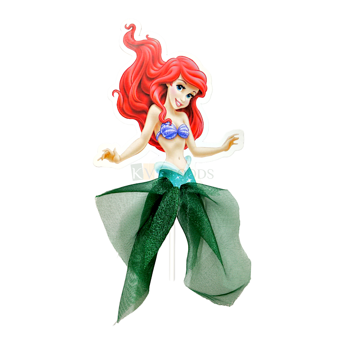 1 PC Green Disney Princess Athiraa Ariel The Little Mermaid Net Skirt Girl Lady Women Paper Cake Topper for Bride Wedding, Mother's Day, Women's Day Theme, Pull Me Up Doll Cakes Daughters Birthday