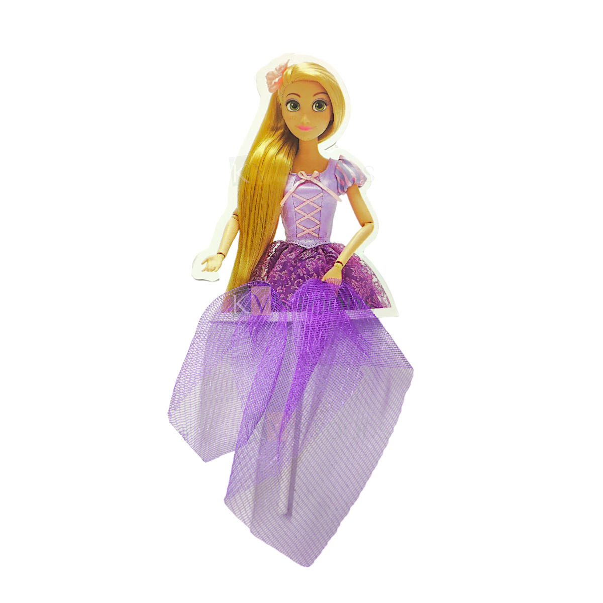 1 PC Purple Disney Rapunzel Classic Princess Net Skirt Girl Lady Women Paper Cake Topper for Bride Wedding, Mother's Day, Women's Day Theme, Pull Me Up Doll Cakes Daughter Birthday DIY Cake Decoration