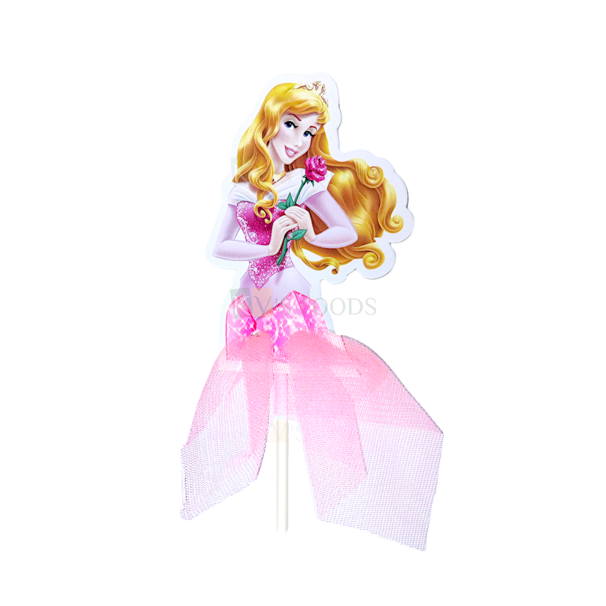 1 PC Pink White Disney Princess Aurora Petite Girl Net Skirt Lady Women Paper Cake Topper for Bride Wedding Mother's Day Women's Day Theme, Pull Me Up Doll Cakes Daughters Birthday DIY Cake Decoration