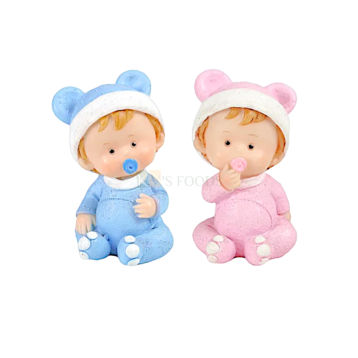 2PC Pink Blue Sitting Baby Boy Baby Girl with Pacifier Doll Cake Topper Small Cute Mini Baby Shower Cake Topper, Miniature Figurine Happy Birthday Theme Kids Room Decor DIY Cake Decoration