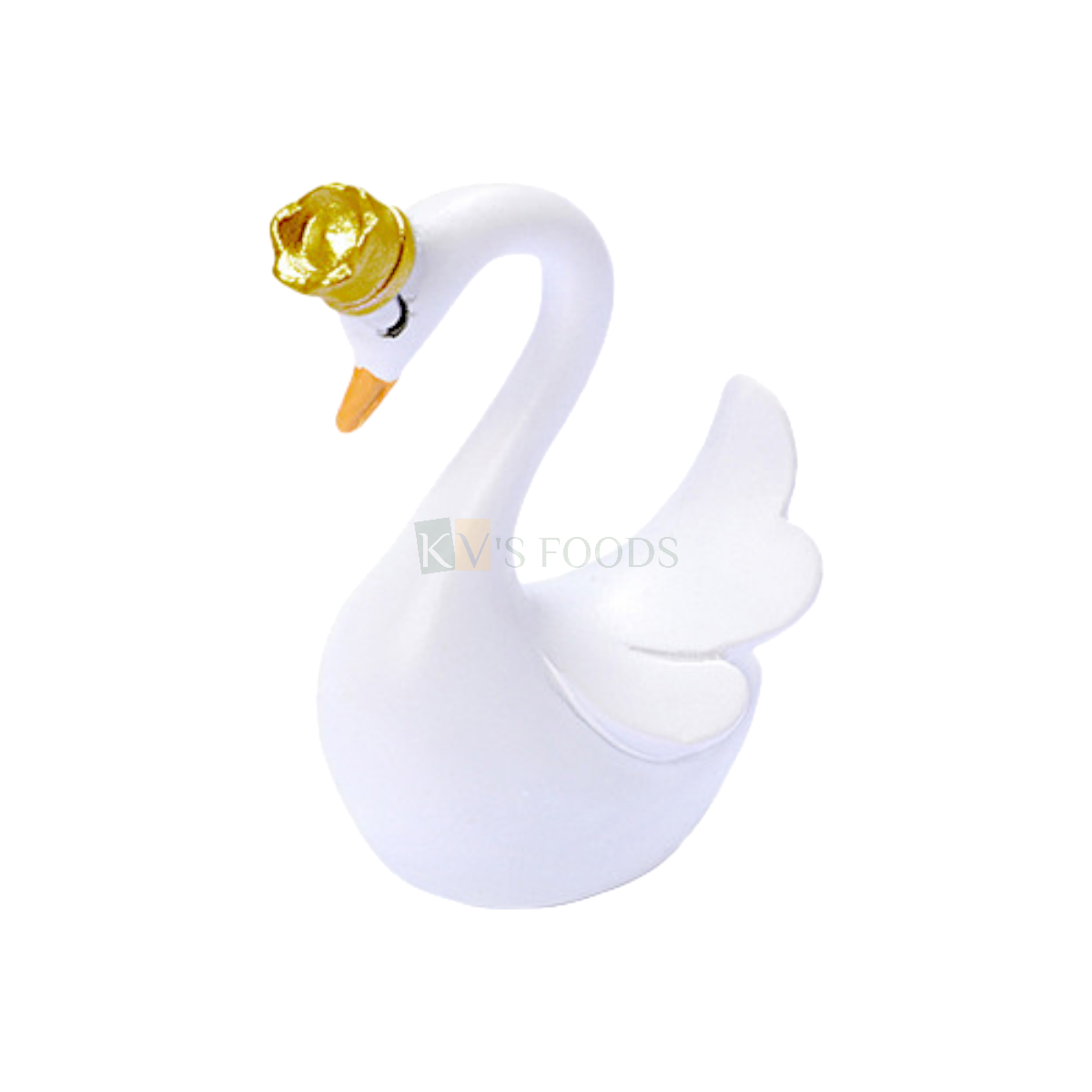 1PC White Swan Animal Small Statue Miniature Figurines Cake Toppers with Golden Crown, Doll Cake Ornaments, Happy Birthday Theme Home Decor, Swan Model Fairy Garden Landscape DIY Cake Decorations