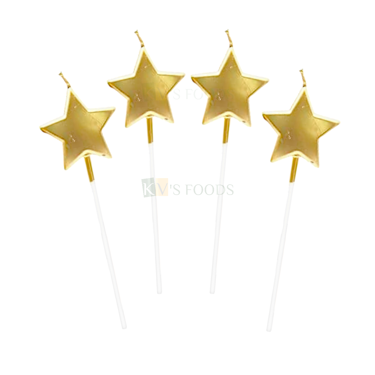 4 PCS Shiny Golden Colour Star Shape Wax Candles Cake and Cupcake Inserts Wedding New Years Cakes Decorations Happy Birthday Party Theme Metallic Cake Candles DIY Cake Decorations
