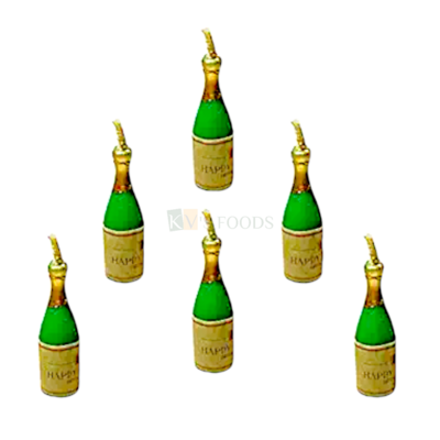 6 PCS Green Colour Small Champagne Bottle Wax Candles Cake and Cupcake Candles Happy Birthday Theme Candle Wedding Anniversary Cakes Decorations DIY Cake Decorations