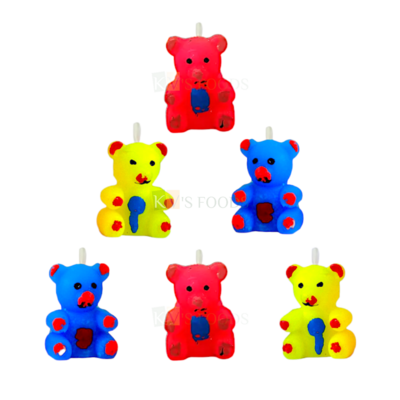 6 PCS Multicoloured Small Teddy Bear Wax Candles Cake and Cupcake Candles Kids Happy Birthday Theme Candles, Small Home Celebrations Cartoon Candle Baby Shower Theme DIY Cake Decorations