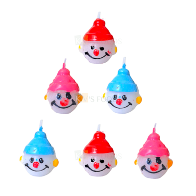 6 PCS Multicoloured Small Joker Face Wax Candles Cake and Cupcake Candles Kids Happy Birthday Theme Candles, Small Home Celebrations Cartoon Candle Baby Shower Theme DIY Cake Decorations