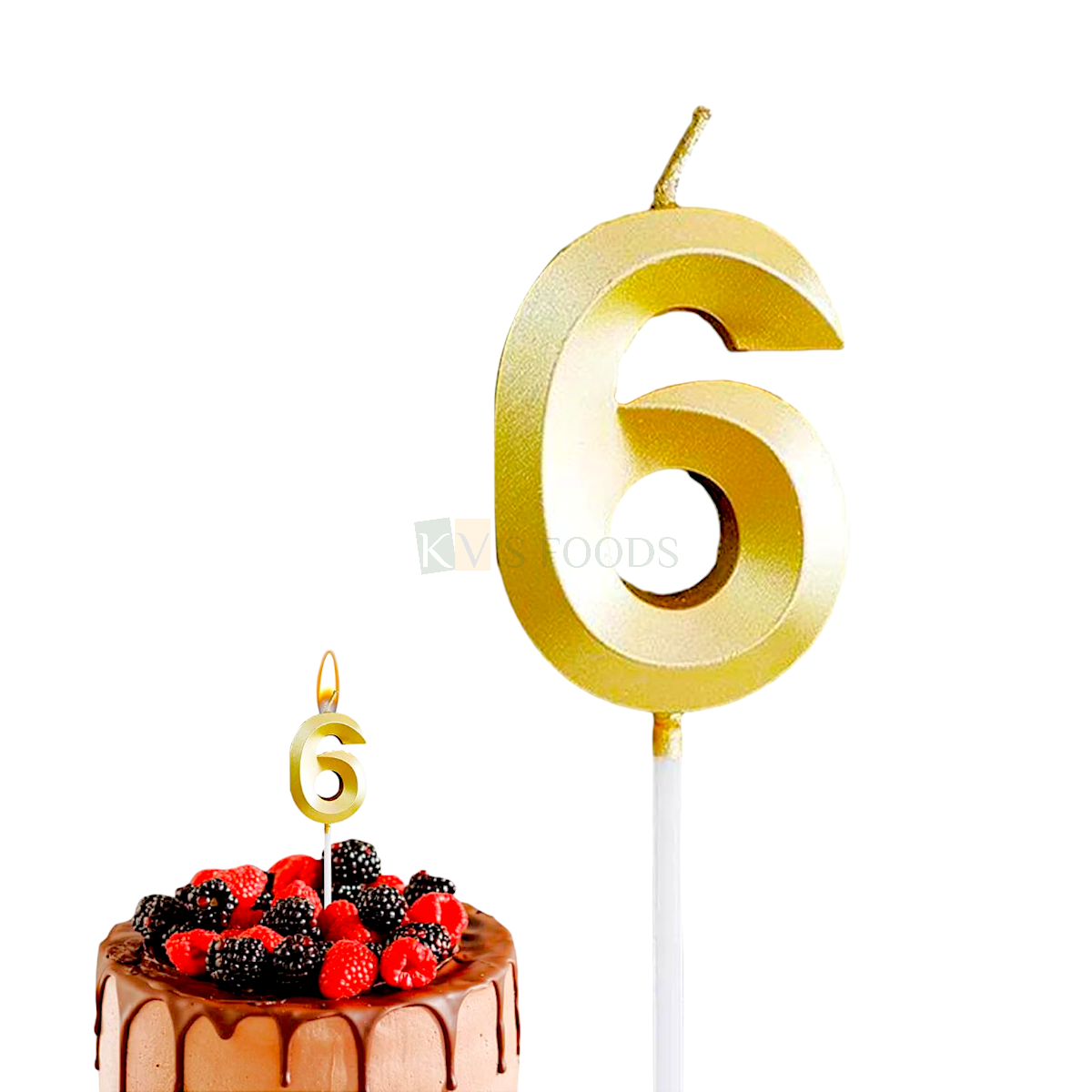 1PC Metallic Golden Colour Shiny 6 Number Wax Candle Cake Topper, Birthday Candles, 6th Birthday Candle Cake Topper, Six Number Theme Cake Insert 6 Years Old Birthday Party DIY Cupcake Decorations