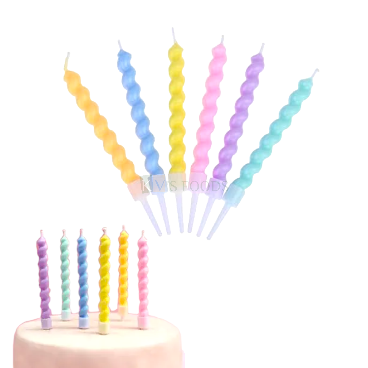 6PCS Pastel Rainbow Colour Spiral Twisty Wax Candles Set with Holders Cake Topper, Kids Girls Happy Birthday Pillar Candles Insert Curly Coil Candles Wedding Bridal Baby Shower DIY Cupcake Decorations