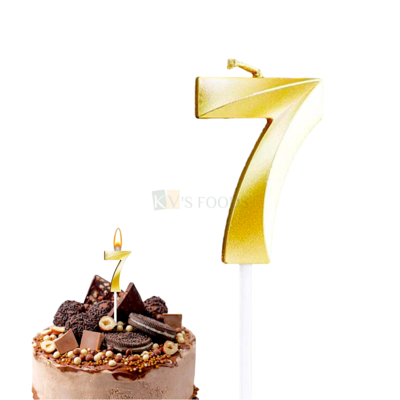 1PC Metallic Golden Colour Shiny 7 Number Wax Candle Cake Topper, Birthday Candles, 7th Birthday Candle Cake Topper, Seven Number Theme Cake Insert 7 Years Old Birthday Party DIY Cupcake Decorations