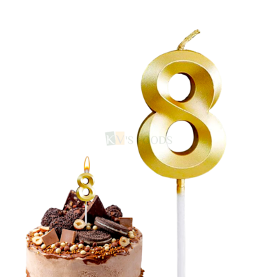 1PC Metallic Golden Colour Shiny 8 Number Wax Candle Cake Topper, Birthday Candles, 8th Birthday Candle Cake Topper, Eight Number Theme Candle Insert 8 Years Old Birthday Party DIY Cupcake Decorations