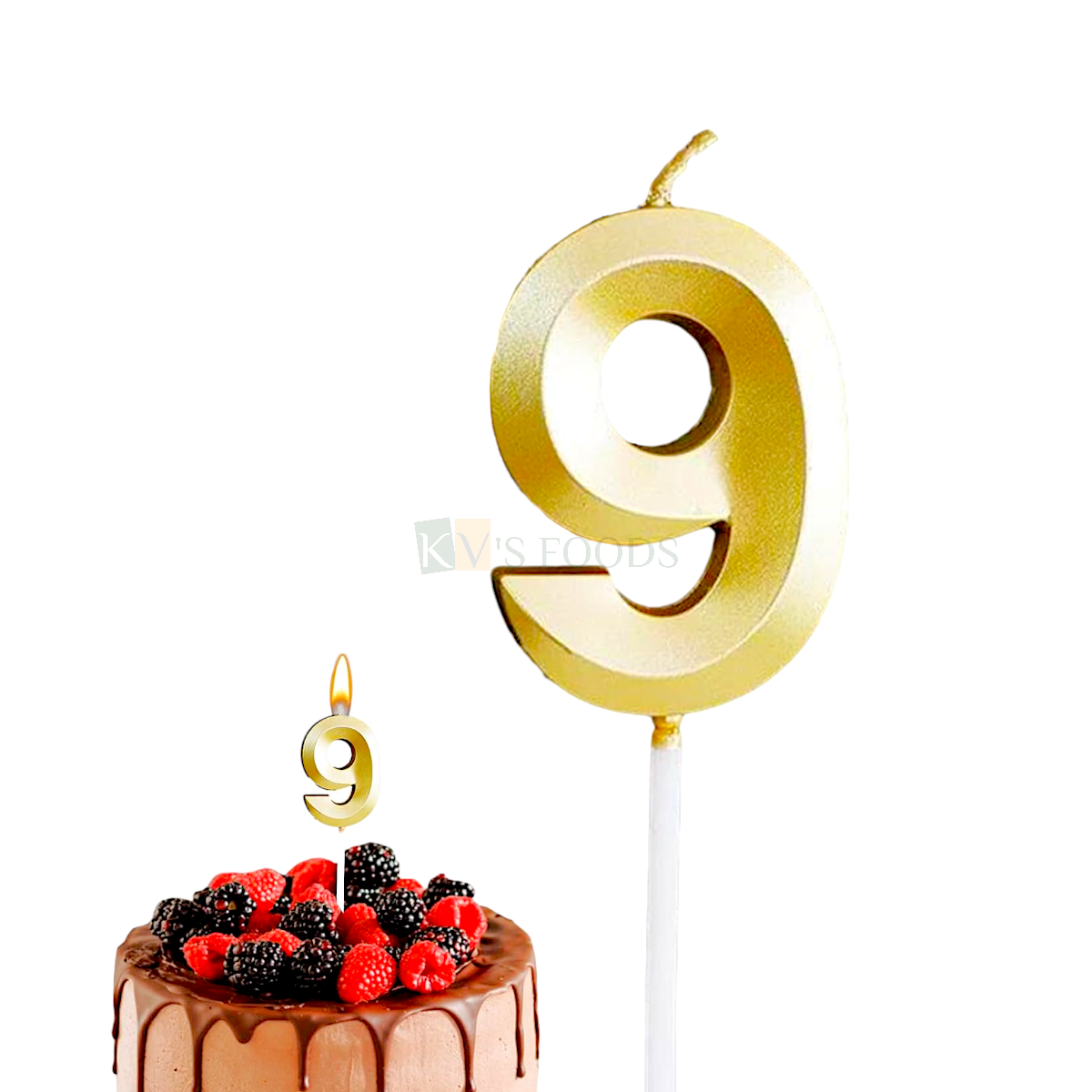 1PC Metallic Golden Colour Shiny 9 Number Wax Candle Cake Topper, Birthday Candles, 9th Birthday Candle Cake Topper, Nine Number Theme Candle Insert 9 Years Old Birthday Party DIY Cupcake Decorations