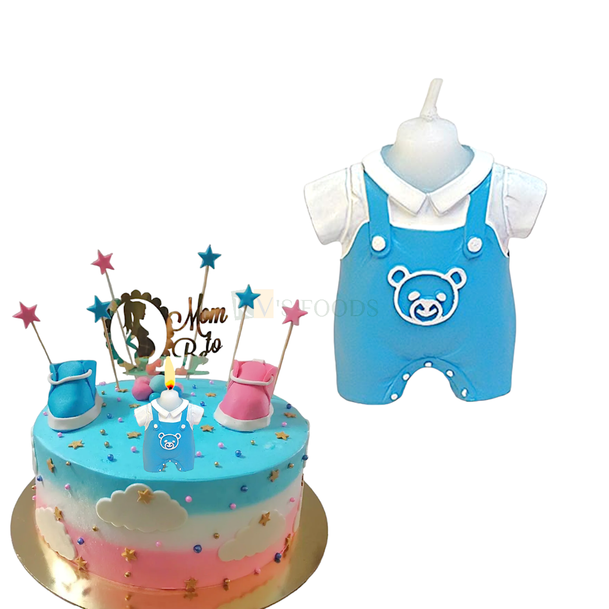 1 PC Light Blue Small Cute Suspender Trousers Baby Boy Dress Baby Shower Cake and Cupcake Wax Candles Kids Children's Happy Birthday Theme, Small Home Celebrations Party DIY Cake Decoration