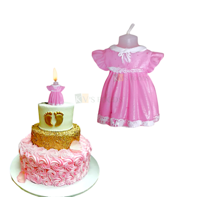 1 PC Light Pink Small Cute Baby Girls Frock Dress Baby Shower Cake and Cupcake Wax Candles Kids Children's Happy Birthday Theme, Small Home Celebrations Party DIY Cake Decoration