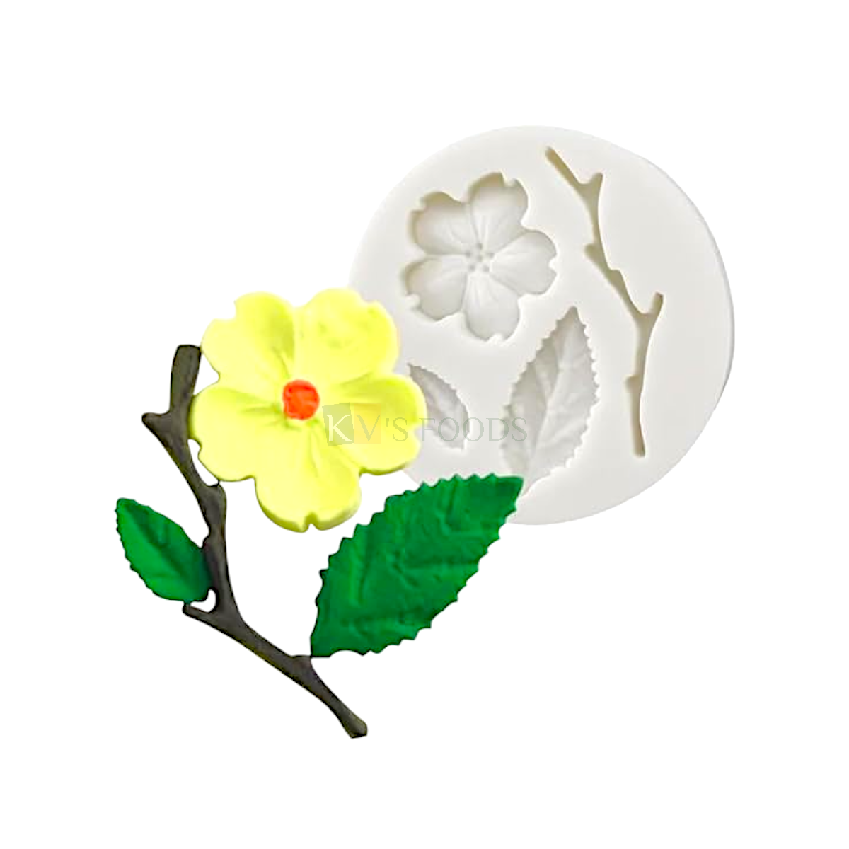 1 PC Silicone Fondant Small Plum Flower Leaves Branch Chocolate Mould 1 Cavity, Wedding Anniversary Theme Colourful Flowers Cupcake Theme, Garden Theme Cakes Happy Birthday Theme Flexible Moulds
