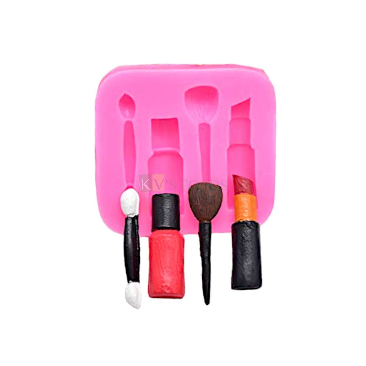 1 PC Silicone Fondant Makeup Brush Nail Polish Lipstick Make Up Tool Chocolate Mould 4 Cavity, Girls Ladies Womans Birthday Theme, Makeup Beauty Cosmetic Flexible Moulds DIY Cake Decorating Molds