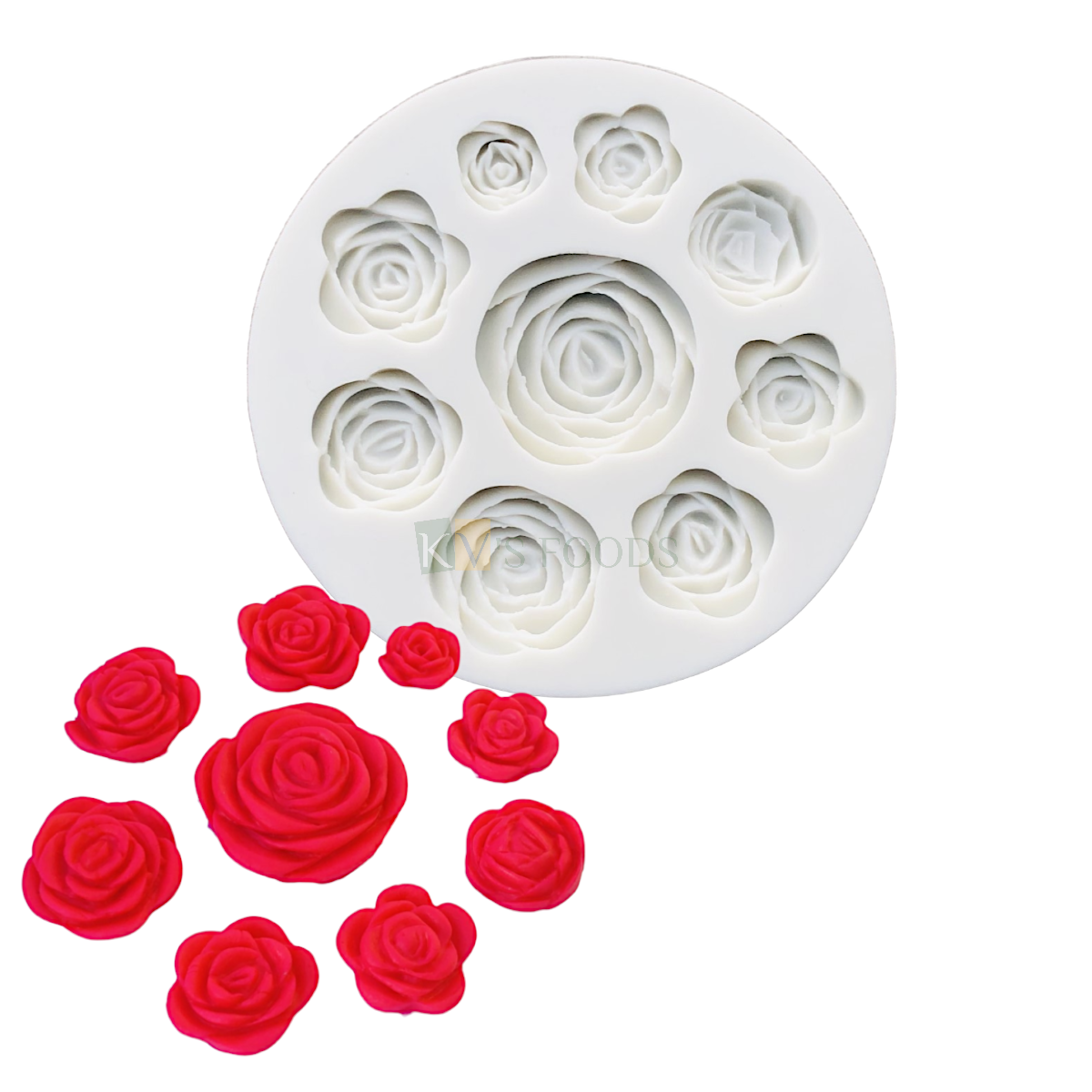 1 PC Silicone Fondant Different Sizes Roses Chocolate Moulds 9 Cavity, Mini Roses Flowers Collection Wedding Theme Red Rose Cupcakes Garden Anniversary Love Valentines Birthday Theme Flexible Moulds