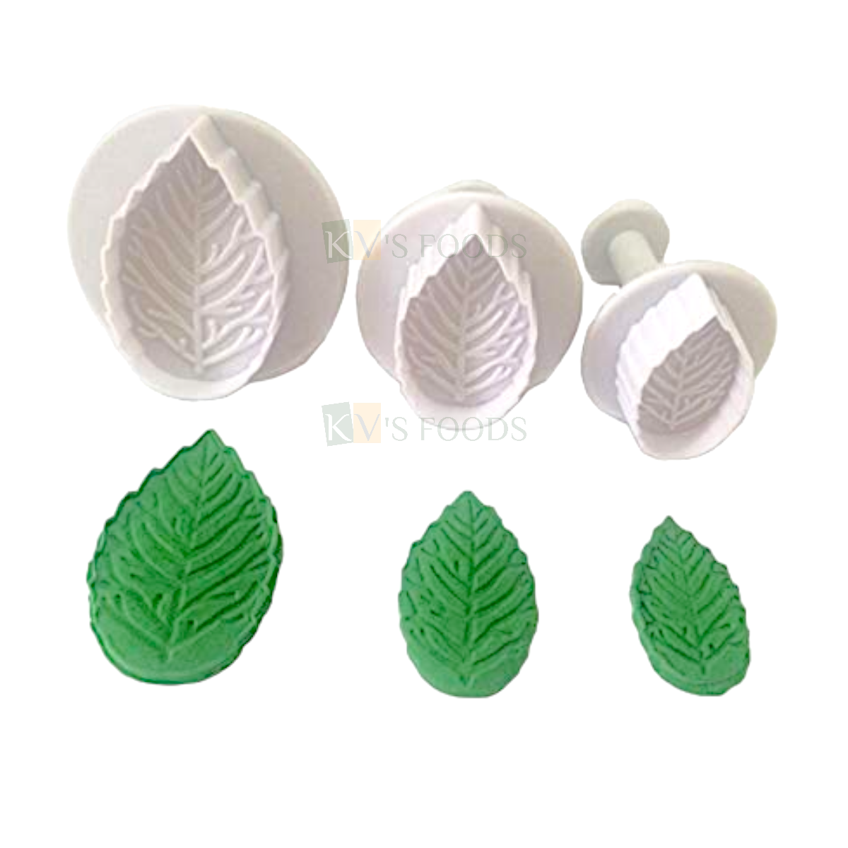 3 PCS White Veined Rose Leaves Fondant Plunger Cutters Stamps, Molds, Embossing Spring Mold Printed Presses Impression Biscuits Chocolates Pancake Cheese Pastry, Wedding Anniversary Cakes Decorations