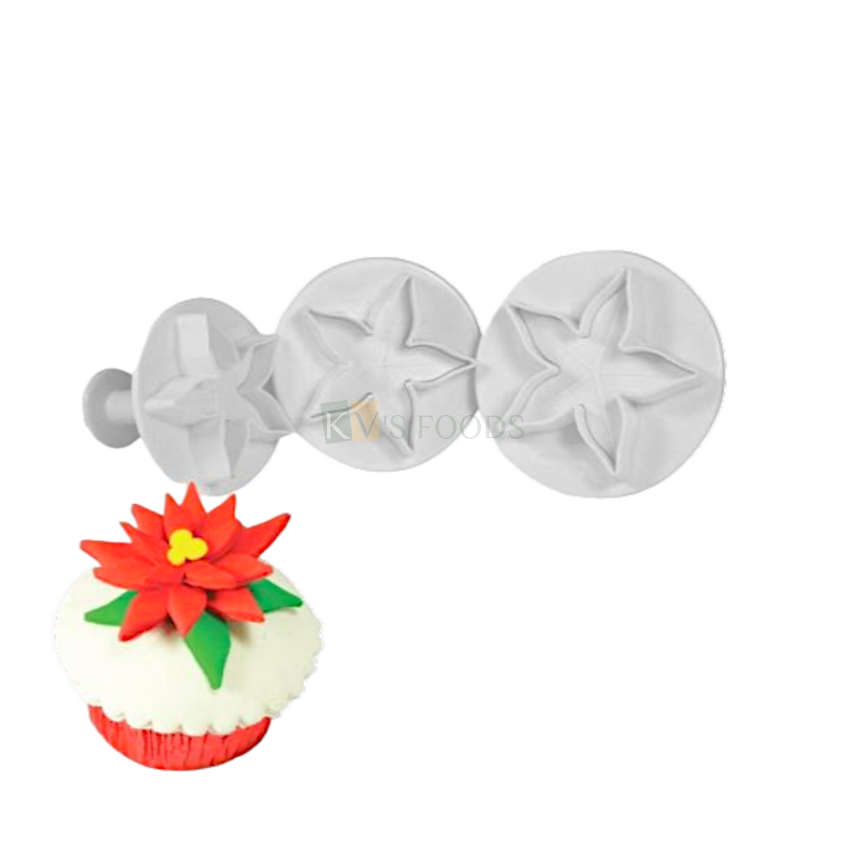 3 PCS White Calyx Flower Fondant Plunger Cutters Stamps, Molds, Embossing Spring Mold Printed Presses Impression, Biscuits, Chocolates Pancake Cookies Wedding Anniversary Cakes Cupcake Decorations