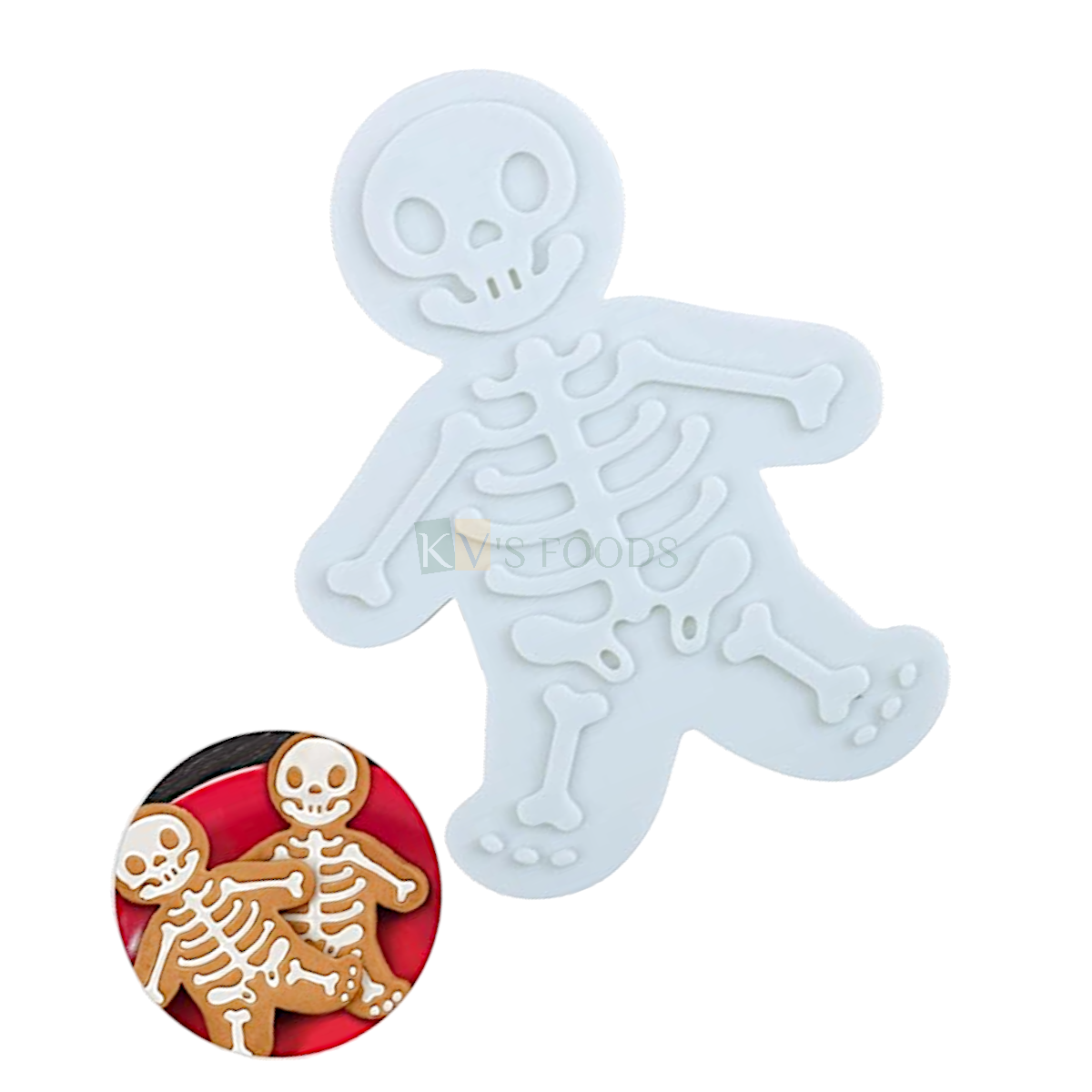 1 Pc White Big Christmas Ginger Bread Men SKull Cookie Cutter Molds Sandwitch Fondant Cutters, Skeleton Man Cakes Biscuits Chocolates Cheese Cutter Birthday Christmas Tree Parties Halloween Decoration