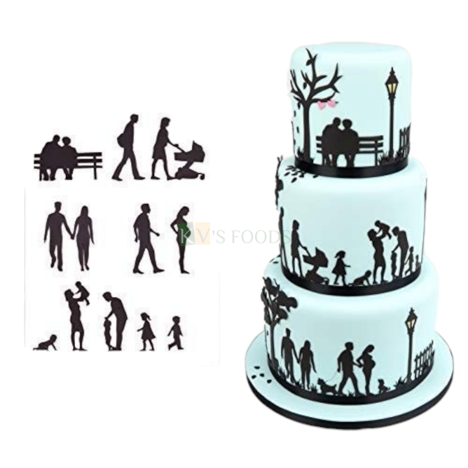 11 PCS Black Family Couples Childrens Baby Fondant Silhouette Plunger Cutters Stamps, Embossing Molds Presses Impression, Pancake Cookies Get Together, Couples Anniversary Cakes Cupcake Decoration