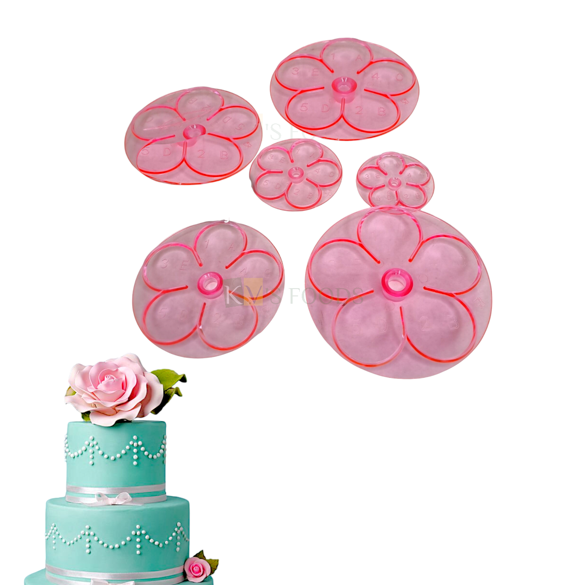6 PCS Pink Different Sizes Rose Poeny Flower Petals Fondant Cutters, Molds, Embossing Presses Impression, Chocolates Pancake Cookies Birthday Wedding Anniversary Cakes Cupcake Decorations