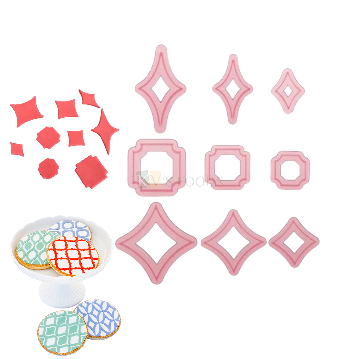 12 PCS Pink Teardrop Element Curved Square Set Cutters Stamps, Plunger Molds Embossing Mold Printed Presses Impression, Chocolates Cookies Cutter Kids Girls Boys Mathematics Happy Birthday Theme