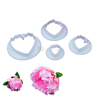 4 PCS White Different Sizes Rose Poeny Flower Petals Fondant Cutters, Molds, Embossing Presses Impression, Chocolates Pancake Cookies Birthday Wedding Anniversary Cakes Cupcake Decorations