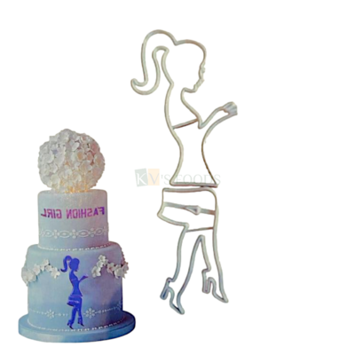 2 PC White Barbie Fashion Girl Shape Fondant Plunger Cutters, Embossing Mold Presses Impressions, Girls High Heels, Princess Birthday Baby Shower Theme Chocolate Pancake DIY Cake Decorations