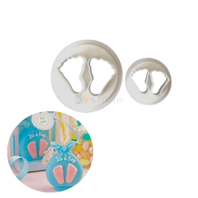 2 PCS White Big Small Baby Foots Feets Cutters Stamps Plungers Chocolate Biscuits, Cookies Cutters, Baby Shower Cupcake Theme Welcome Home Baby Ceremony Cakes, Mini Baby Feet DIY Cake Decorations