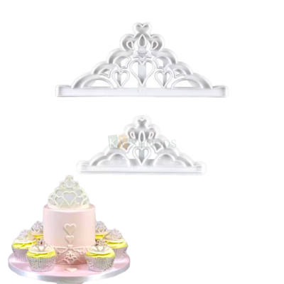 2 PC White Plastic Big and Small Crown Tiara Shape Chocolate Fondant Cutters, Girls Princess Queen Ladies Womans Happy Birthday Theme, Small Home Celebrations DIY Cake Decorating Molds