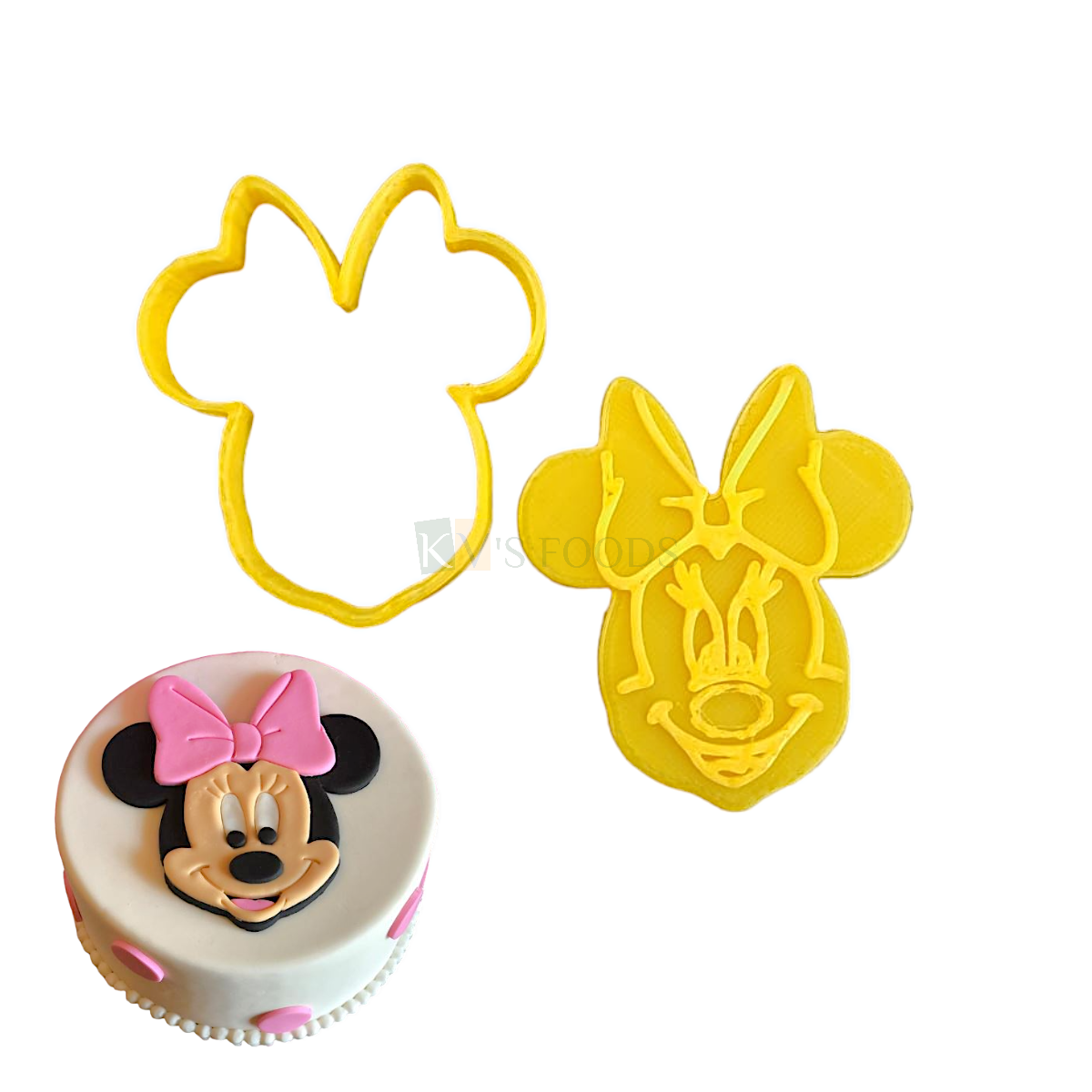 2 PCS Yellow Minnie Face Cutters Stamps, Plunger Molds Embossing Mold Printed Presses Impression, Chocolates Pancake Cookies, Kids Girls Happy Birthday Theme Baby Shower DIY Cake Cupcake Decorations